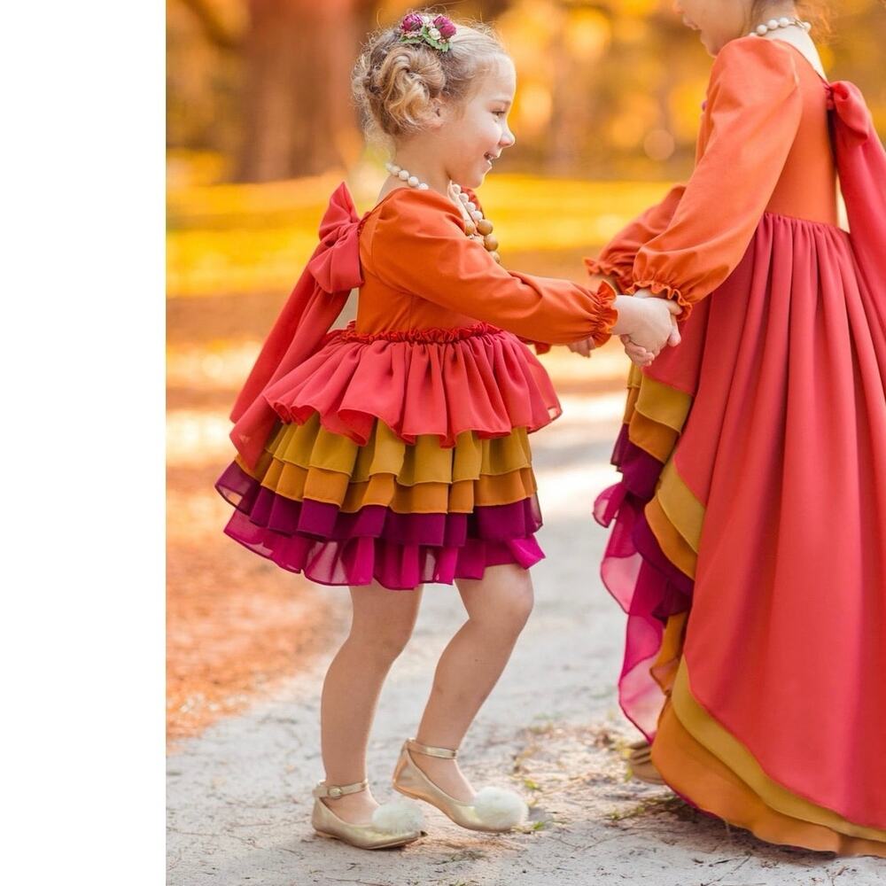 Millie Mae Falling Leaves Shortie Dress Girls 3T Fall Ruffle Boutique - Picture 8 of 8